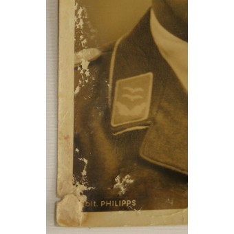 Carte postale Luftwaffe Oberleutnant avec timbre rare Philipps. Espenlaub militaria